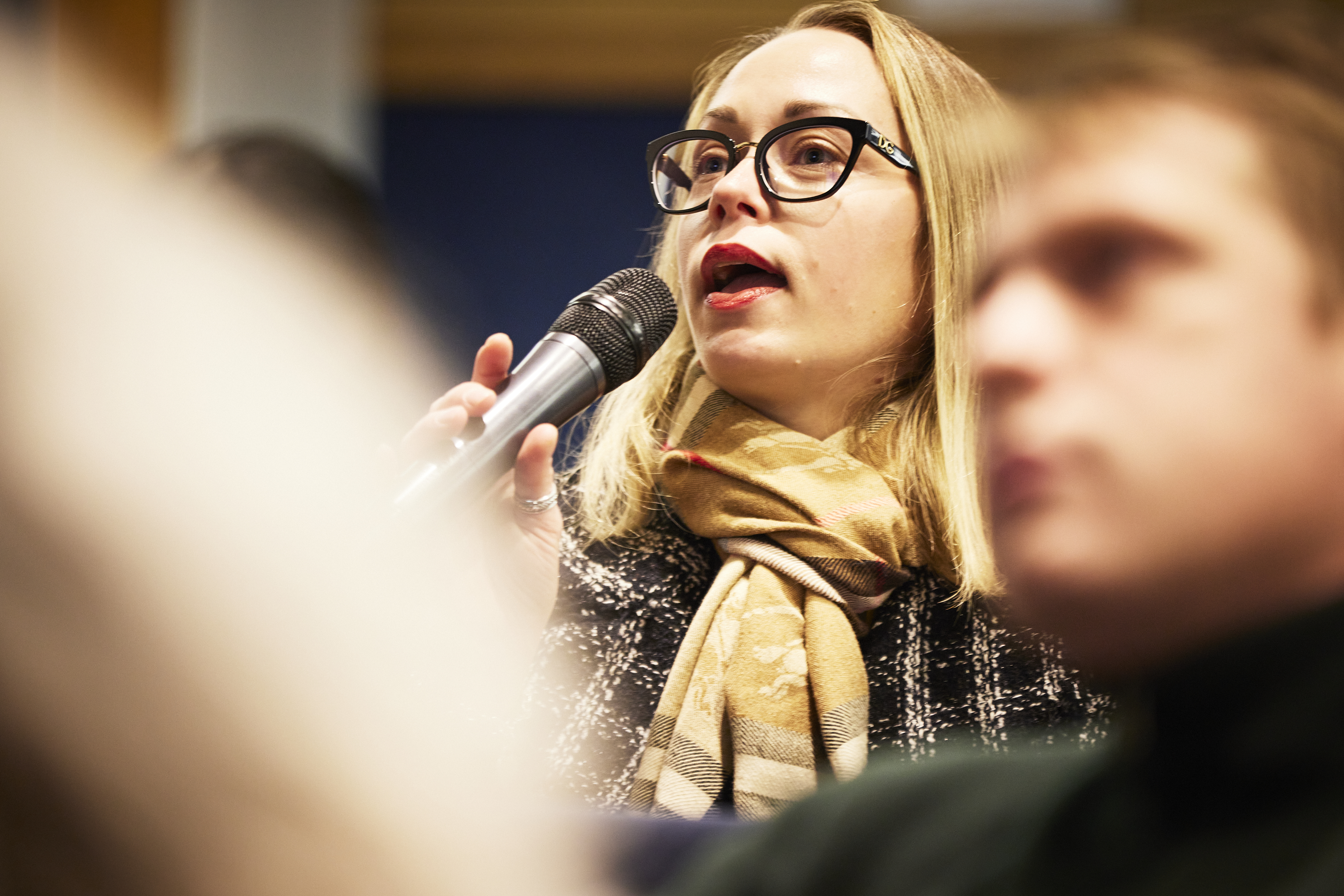 Woman asking a question at 2nd Sir Oliver Hart Lecture - 21 Nov 2024