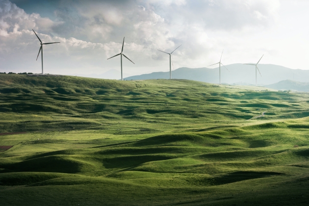 windmills on hilly landscape